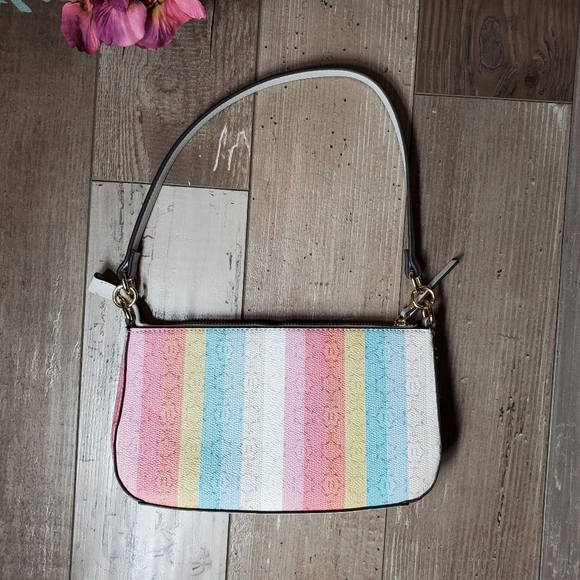 Nanette Lepore Pastel Rainbow Striped Patterned Shoulder Bag Size Small NWOT - Picture 4 of 16